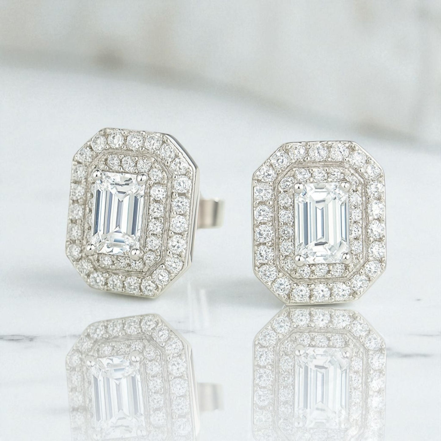 1ct Double-Halo Moissanite Stud Earrings