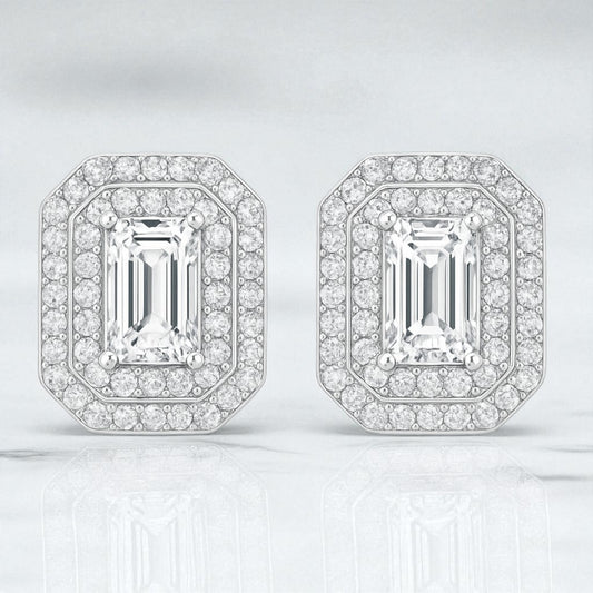 1ct Double-Halo Moissanite Stud Earrings