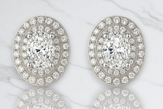 Lulu Oval Halo Moissanite Studs 1ct TDW