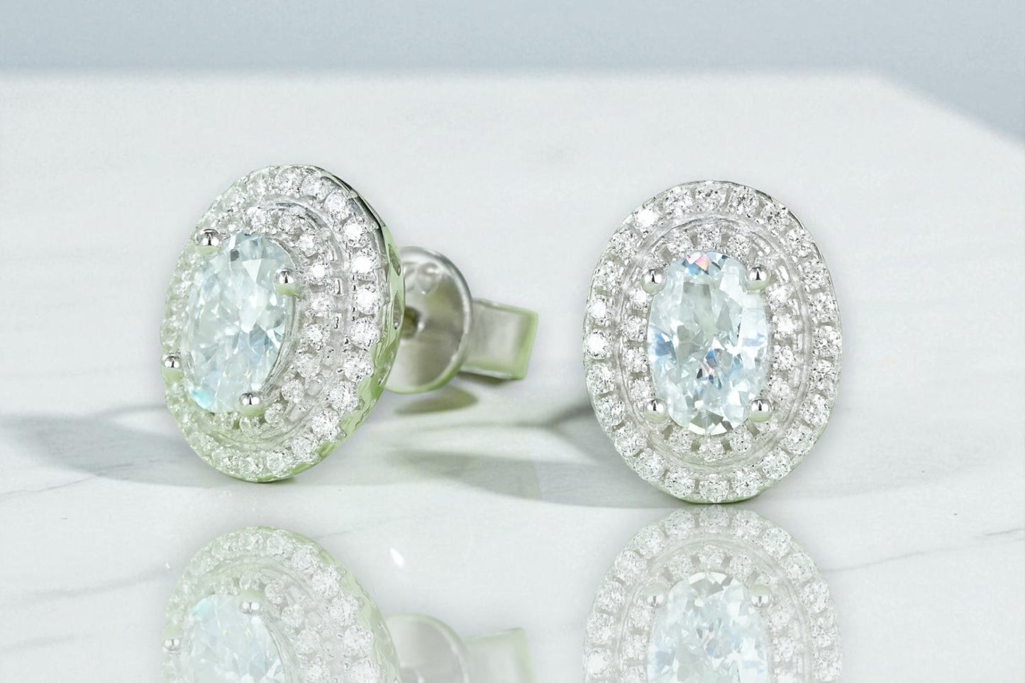 Lulu Oval Halo Moissanite Studs 1ct TDW