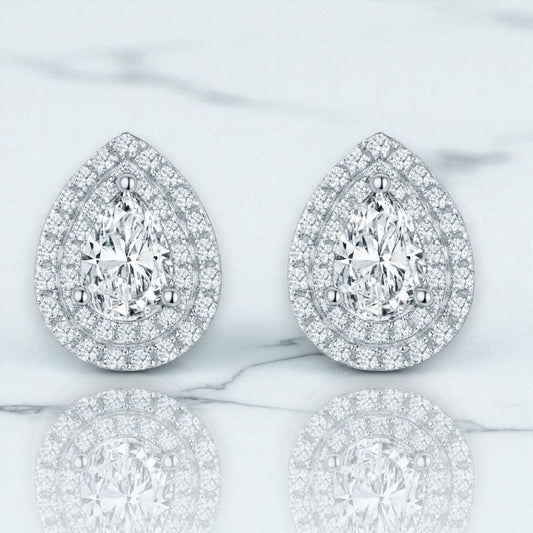 Aurelia Pear Halo Studs 1ct TDW