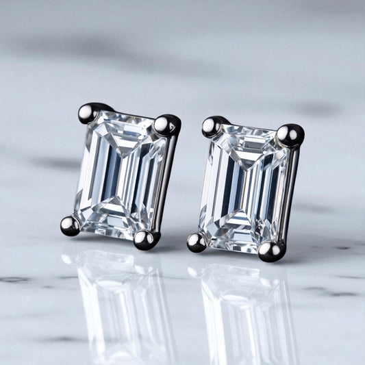 Emerald Cut Moissanite Solitaire Studs 1ct TDW