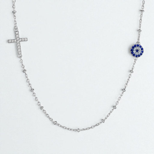 Cross & Evil Eye Necklace