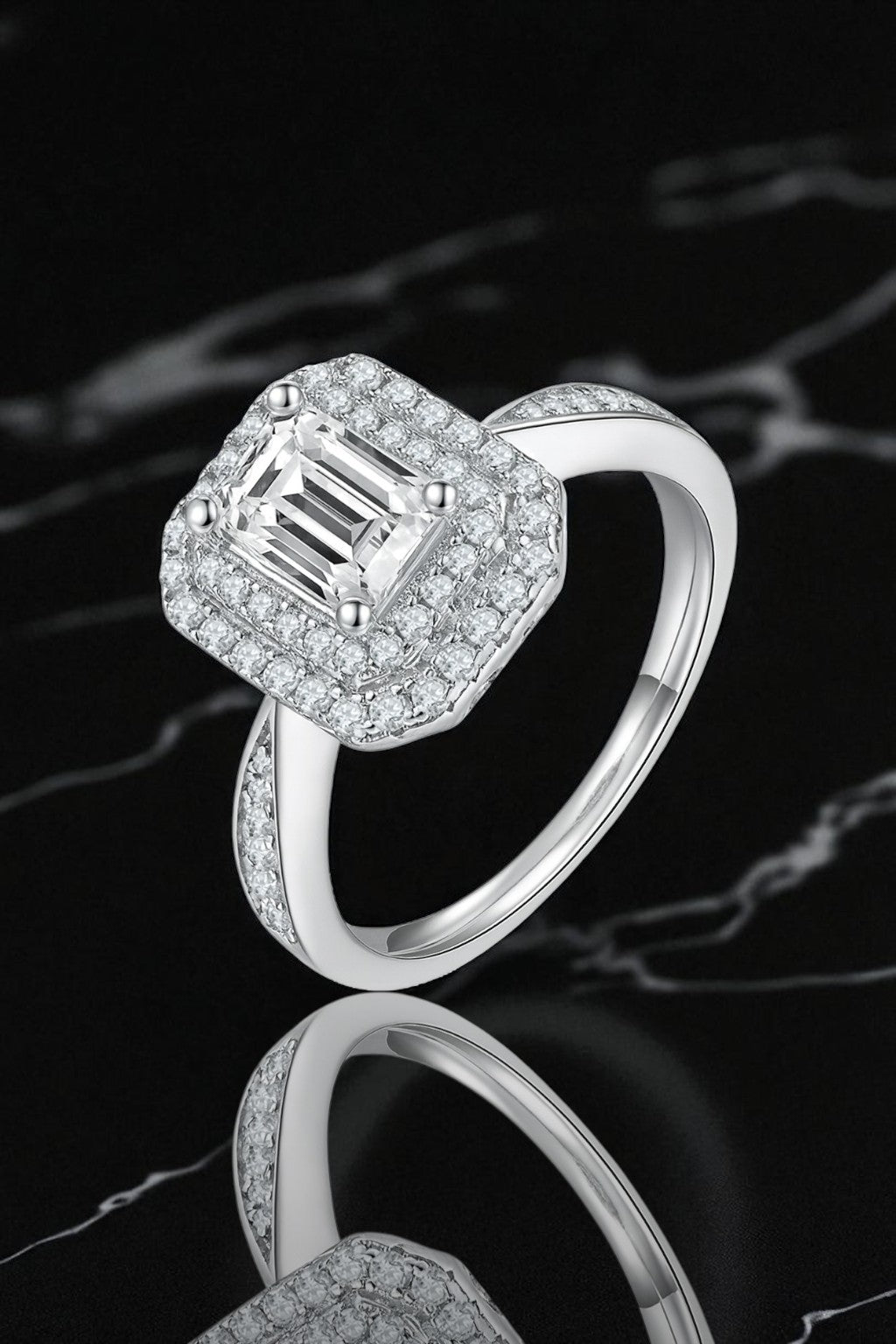 Emerald-Cut Double Halo Ring