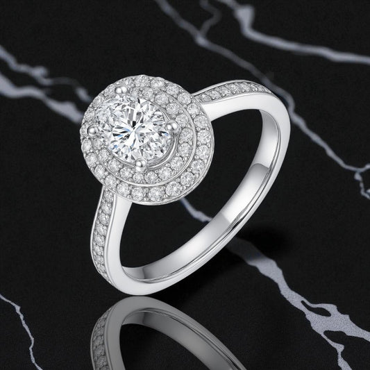 Oval Double Halo Diamond Ring 1ct