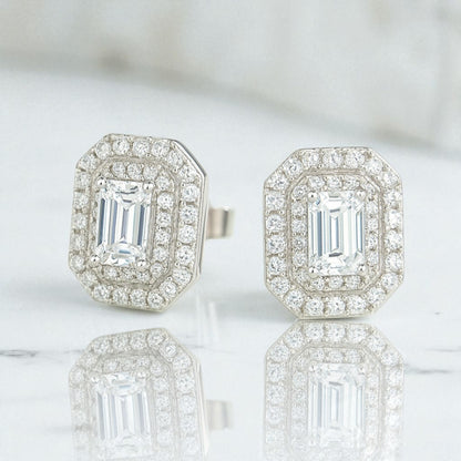 1ct Double-Halo Moissanite Stud Earrings