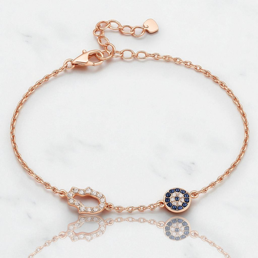 Rose Gold Hamsa & Evil Eye Bracelet
