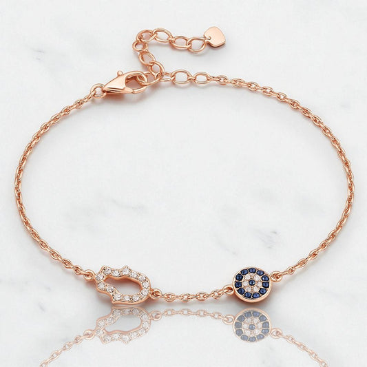 Rose Gold Hamsa & Evil Eye Bracelet
