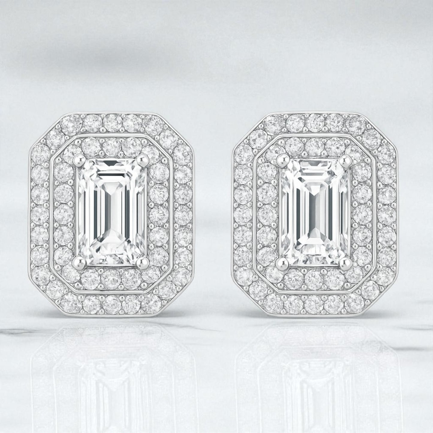 1ct Double-Halo Moissanite Stud Earrings