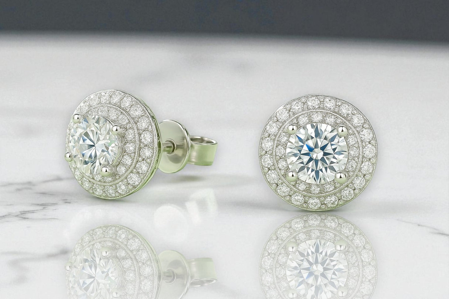 Double Halo Moissanite Studs 1ct TDW