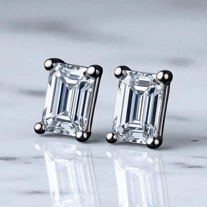Emerald Cut Moissanite Solitaire Studs 1ct TDW