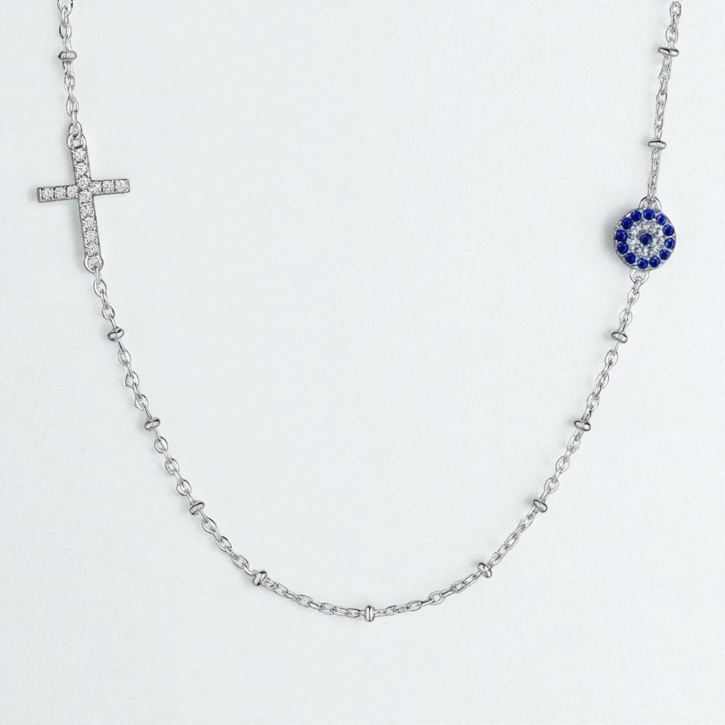 Cross & Evil Eye Necklace