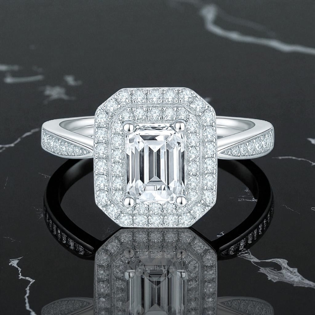 Emerald-Cut Double Halo Ring