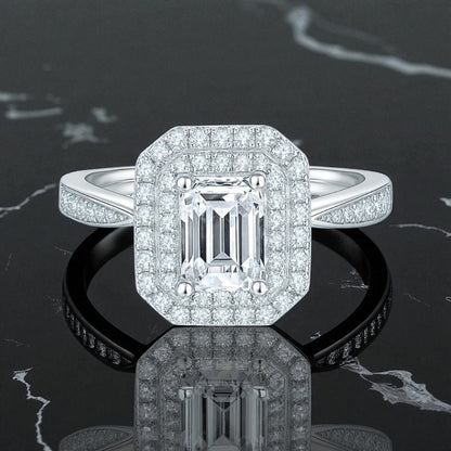 Emerald-Cut Double Halo Ring
