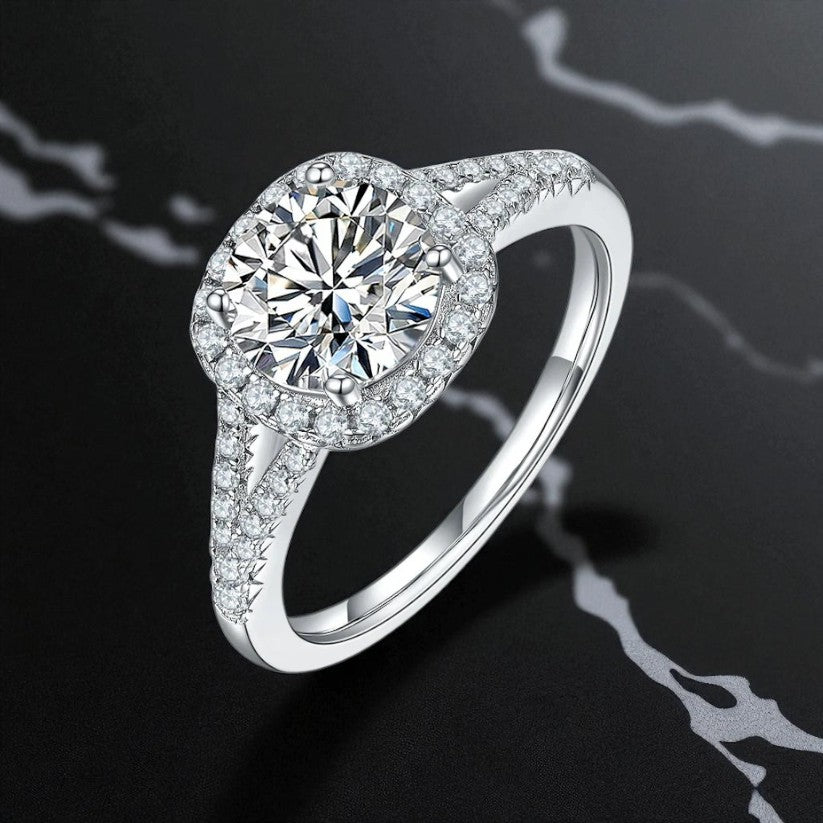 Round Halo Split Shank Ring 1.5ct
