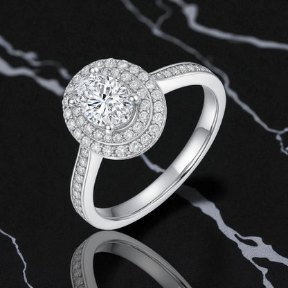 Oval Double Halo Diamond Ring 1ct