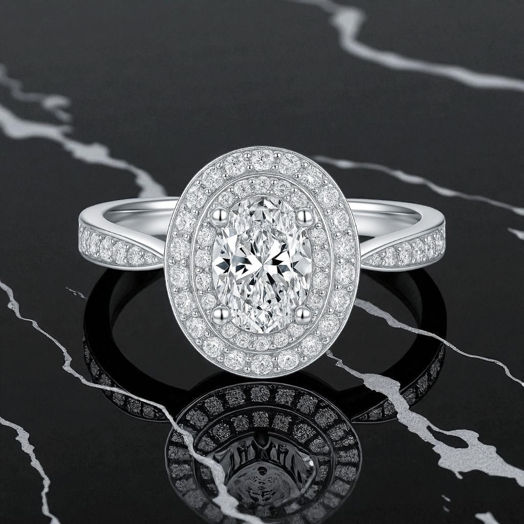 Oval Double Halo Diamond Ring 1ct