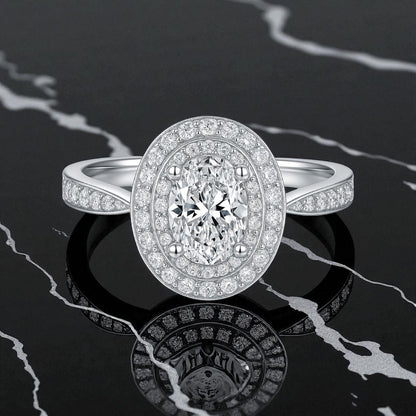 Oval Double Halo Diamond Ring 1ct